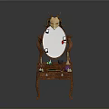 Wooden Dressing Table With Ornate Mirror And Toiletries Accessories On Top