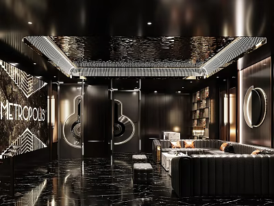 Modern Luxury KTV Interior With Black Metallic Decor Sofa Seating And Chic Lighting 3d model