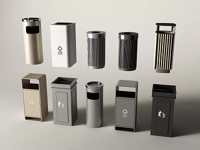 Diverse Modern Trash Bins With Recycling Symbols And Sleek Design In Multiple Colors 3d model