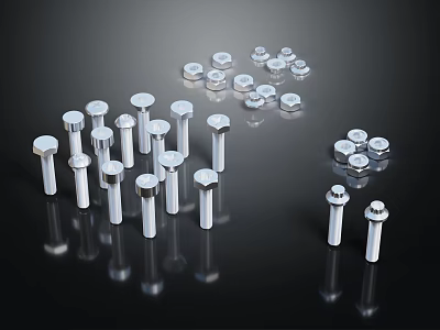 Professional Hardware Tools Collection With Metal Bolts And Nuts For Industrial Use 3d model