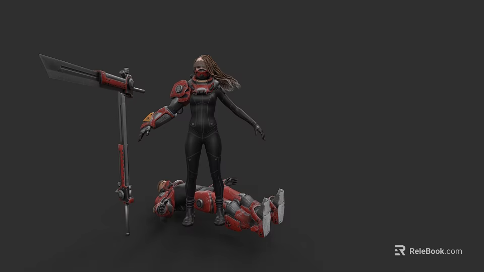 Man in Black and Red Mechanical Suit with Machinery and Red Mechanical Parts 3d model 