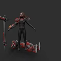 Man in Black and Red Mechanical Suit with Machinery and Red Mechanical Parts