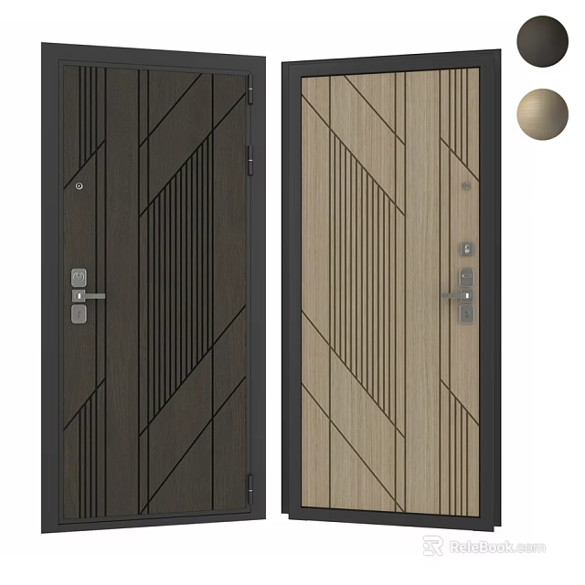 Modern Swing Doors With Geometric Patterns In Different Colors For Home 3d model 