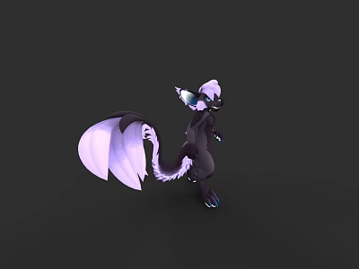 Fantasy Reptile Character Design With Black Body White Tail And Blue Ears In Standing Pose 3d model