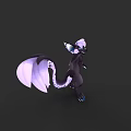 Fantasy Reptile Character Design With Black Body White Tail And Blue Ears In Standing Pose