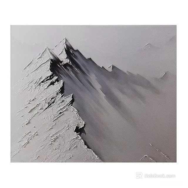 Abstract Painting Featuring Textured Mountain Peaks In Monochromatic Gray Tones With Misty Atmosphere 3d model 