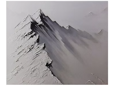 Abstract Painting Featuring Textured Mountain Peaks In Monochromatic Gray Tones With Misty Atmosphere 3d model