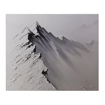 Abstract Painting Featuring Textured Mountain Peaks In Monochromatic Gray Tones With Misty Atmosphere 3d model
