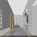 Modern Luxury Store Front Desk With Marble Floor Round Ceiling Arched Doorway And Floral Decor