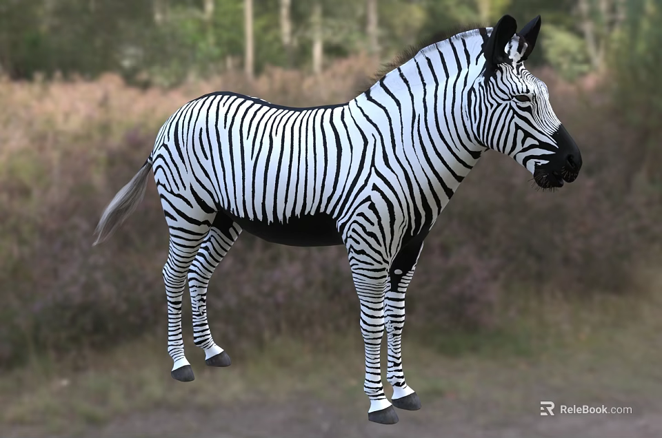 Wild Zebra With Black And White Stripes Standing In Natural Grassland Habitat 3d model 