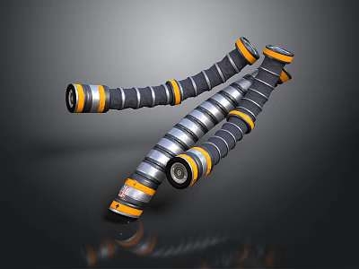Black And Yellow Corrugated Hoses With Metal Connectors For Industrial Equipment 3d model