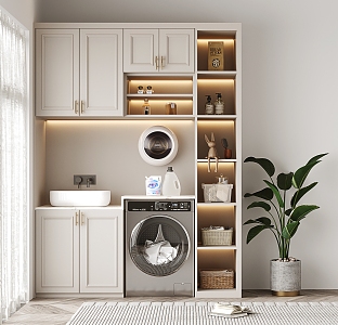 Jane European Washing Machine Cabinet Bathroom Laundry Cabinet 3d model