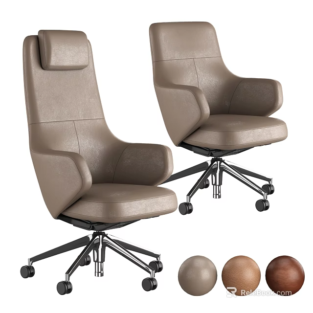 Single Chair Modern Leather Beige Brown Swivel Wheels Office Home Use Design 3d model 
