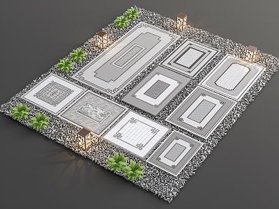 New Chinese Style Paving Garden Paving Floor Paving Setches Landscape Square Paving Courtyard Paving Courtyard Tiles 3d model