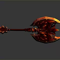 Fiery Flaming Axe Weapon With Red Orange Intricate Patterns And Decorative Handle