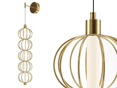 Modern Gold Wall Lamps With Layered Rings And Spherical Frame Design 3d model