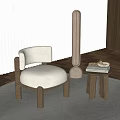 Light Beige Upholstered Accent Chair With Wooden Frame And Side Table In Modern Living Room