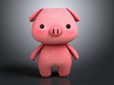 Adorable Pink Knitted Pig Stuffed Doll With Soft Texture And Cute Facial Features 3d model