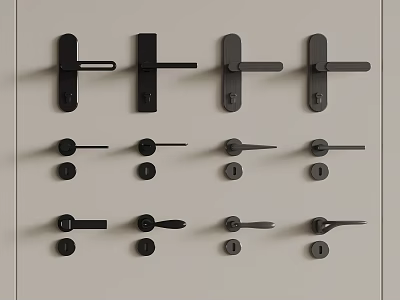 Various Black Door Handles And Locksets In Different Design Styles 3d model