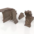 Classical Stone Masonry Ruins Architectural Components Including Steps And Pillars 3d model