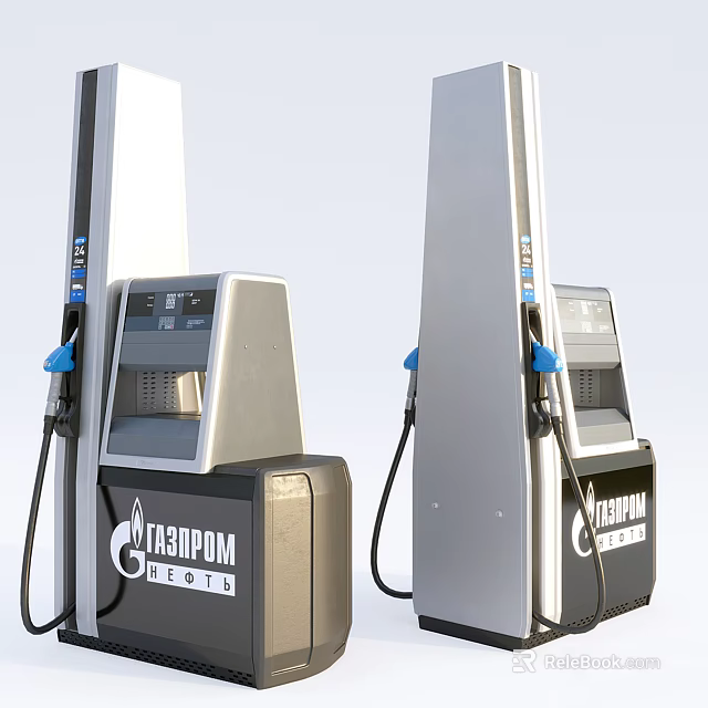 Public Facility Modern Gazprom Fuel Dispensers With Display Screens And Fuel Nozzles 3d model 