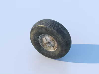 Old Black Rubber Tire With Silver Metal Rim On Light Blue Background 3d model