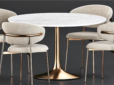 Elegant Modern Dining Table Set With Marble Tabletop Upholstered Chairs And Gold Metal Legs 3d model