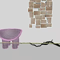 Wooden Block Wall Decor On Light Wall With Gray Chair 3d model