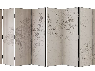 Traditional Chinese Wooden Folding Screen With Bamboo And Floral Patterns For Interior Decoration 3d model