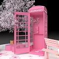 Pink Telephone Booth With White Flower Tree Pink Bench Rabbit Doll Petals And Gift Boxes