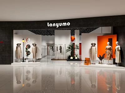 Lanyumo Modern Clothing Store Interior With Mannequins And Clothing Displays 3d model