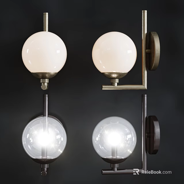 Modern Wall Lamps Featuring Spherical White And Transparent Illuminated Globes With Metal Brackets 3d model 