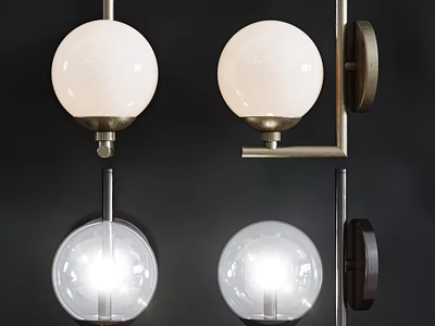 Modern Wall Lamps Featuring Spherical White And Transparent Illuminated Globes With Metal Brackets 3d model
