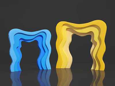 Blue And Yellow Wavy Event Doorway With Modern Decorative Design Elements 3d model