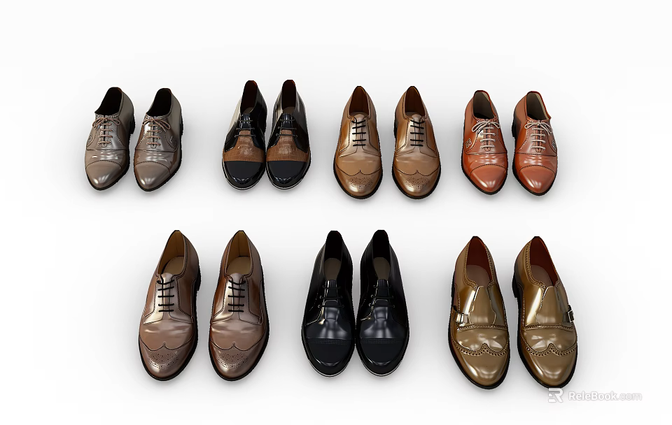 Stylish Men's Leather Shoes In Various Colors And Classic Design Styles 3d model 