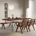New Chinese Style Tea Table and Chair Tea Table and Chair Combination Tea Table Tea Set Potted Plant Rattan Bench Low Stool Curtain Chandelier 3d model