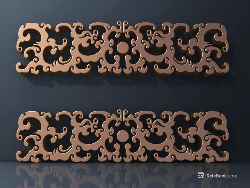 Golden Decorative Carving Panels With Intricate Traditional Patterns For Wall Decoration 3d model 