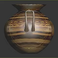 Handcrafted Ancient Pottery Vessel With Two Handles Geometric Patterns And Brown Yellow Tones