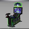 Arcade Game Machine With Dual Gun Controllers Game Display Screen And Green LED Light Accents