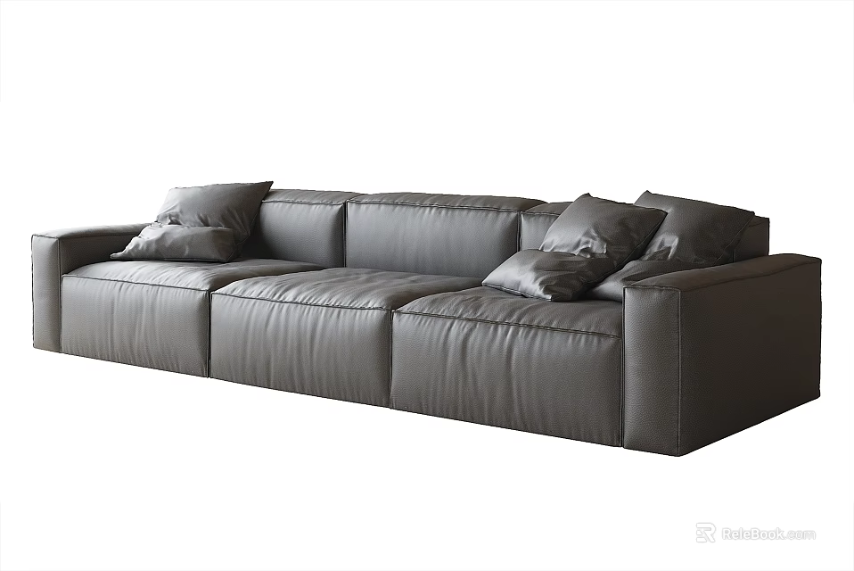 Modern Gray Leather Multi Seater Sofa With Plush Cushions And Stylish Design 3d model