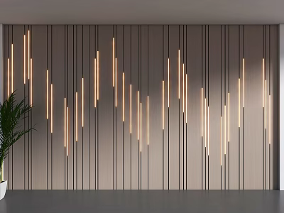 Modern Sofa Backdrop Wall Design With Vertical Lines And Lights 3d model
