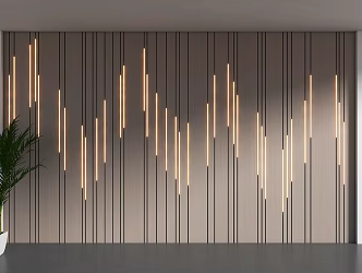 Modern wood veneer background wall solid wood background wall linear lamp solid wood wall panel living room sofa background TV background wall 3d model