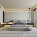 Modern Bedroom Interior Design With Soft Upholstered Headboard Built In Wardrobe And Pendant Light