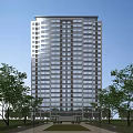Modern High Rise Residential Building With Glass Facade And Green Surroundings