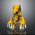 Yellow Creature Toy Figure With Green Eyes Sharp Teeth And White Claws 3d model