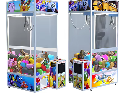 Colorful Commercial Claw Machine With Cartoon Characters And Stuffed Toys For Amusement 3d model