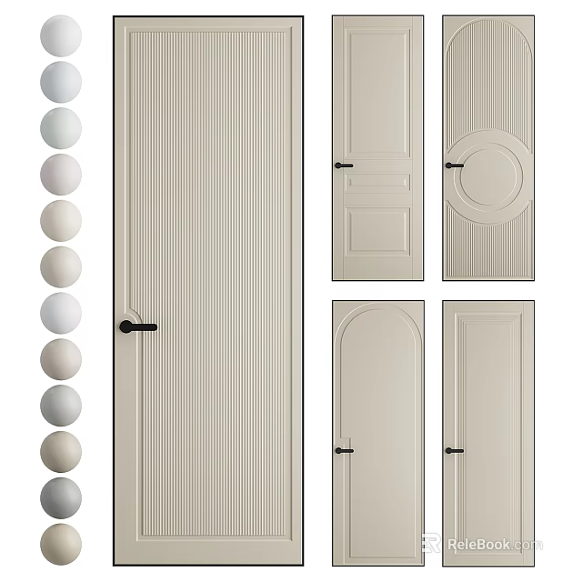 Various Style Hinged Doors With Light Color Panels And Decorative Handles 3d model 