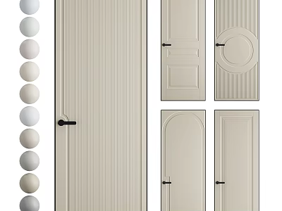 Various Style Hinged Doors With Light Color Panels And Decorative Handles 3d model