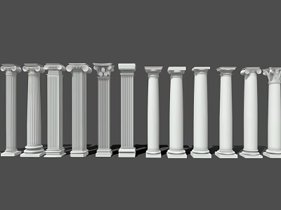 Roman Columns In Various Classical Architectural Styles With Ornate Capitals And Base Details 3d model