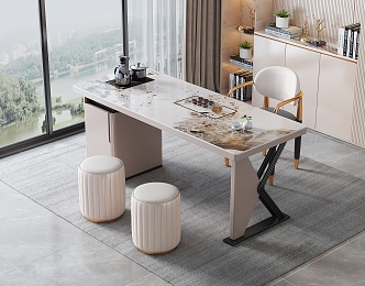 Modern Light Luxury Marble Tea Table and Chair Combination Tea Table Rock Plate Tea Table Tea Table Tea Tray Tea Set Backrest Chair Sofa Stool 3d model